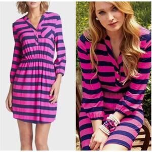 Lilly Pulitzer Pink Blue Striped Long-sleeved Preppy Beckett Dress Small
